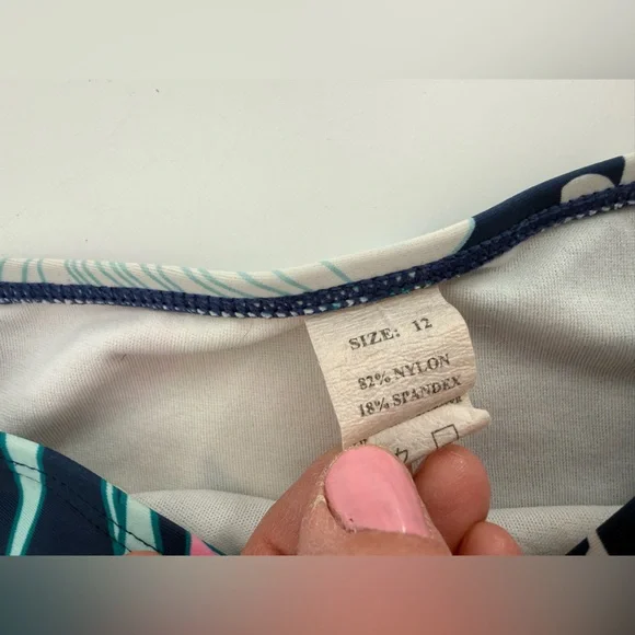 Girls Navy Floral Two-Piece Tankini Swim Set - Pink & Teal Size 12 - Picture 4 of 5